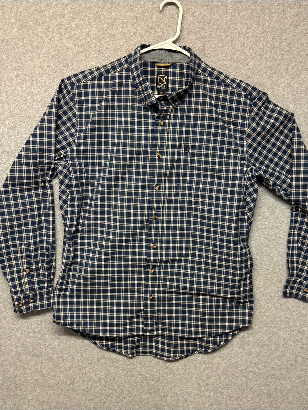 Noble Outfitters FullFlexx Plaid Long Sleeve Button Down Shirt Men's L Tall Blue